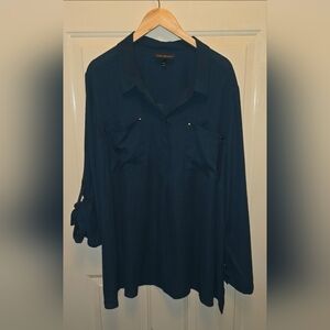 Lane Bryant Dark Teal Roll-Tab Sleeve Blouse Size 26/28